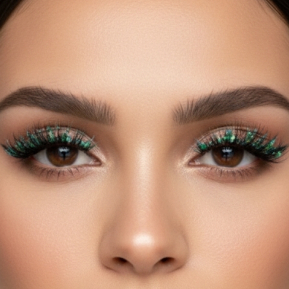 False Strip Eyelashes Teal Green Glitter Sequin Y2K - Picture 3 of 3